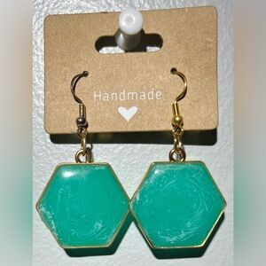 Handmade Green Hexagon Earrings